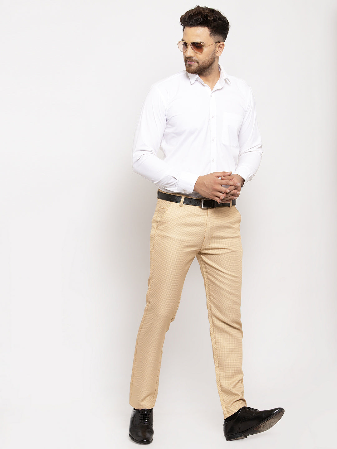 Jainish Men's Gold Cotton Polka Dots Formal Trousers ( GP 257Golden ) - Distacart