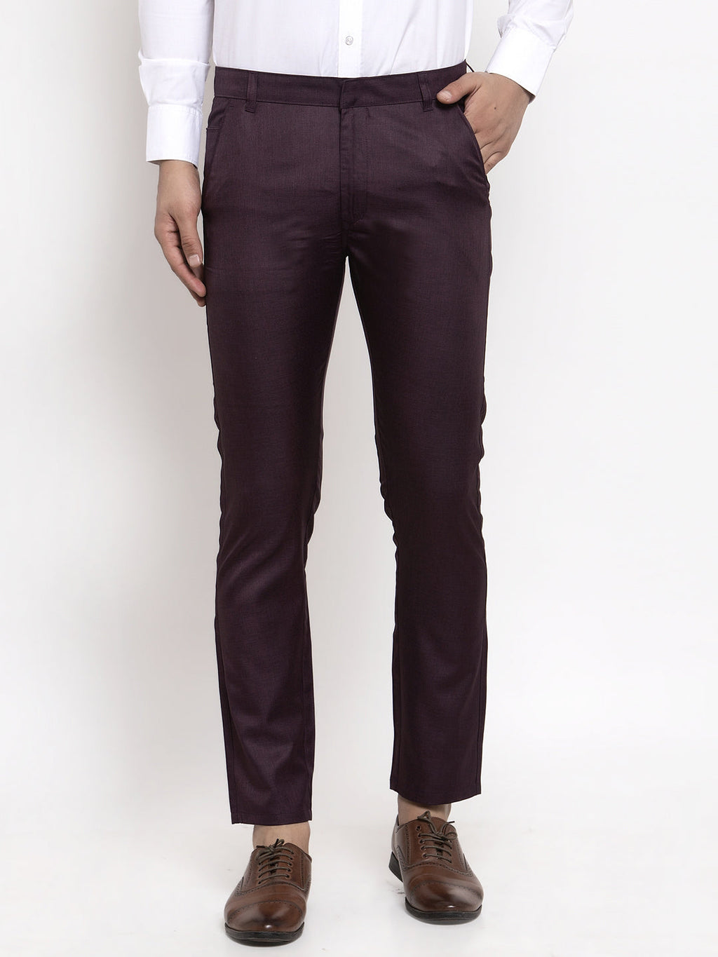 Jainish Men's Purple Cotton Solid Formal Trousers ( FGP 258Purple ) - Distacart
