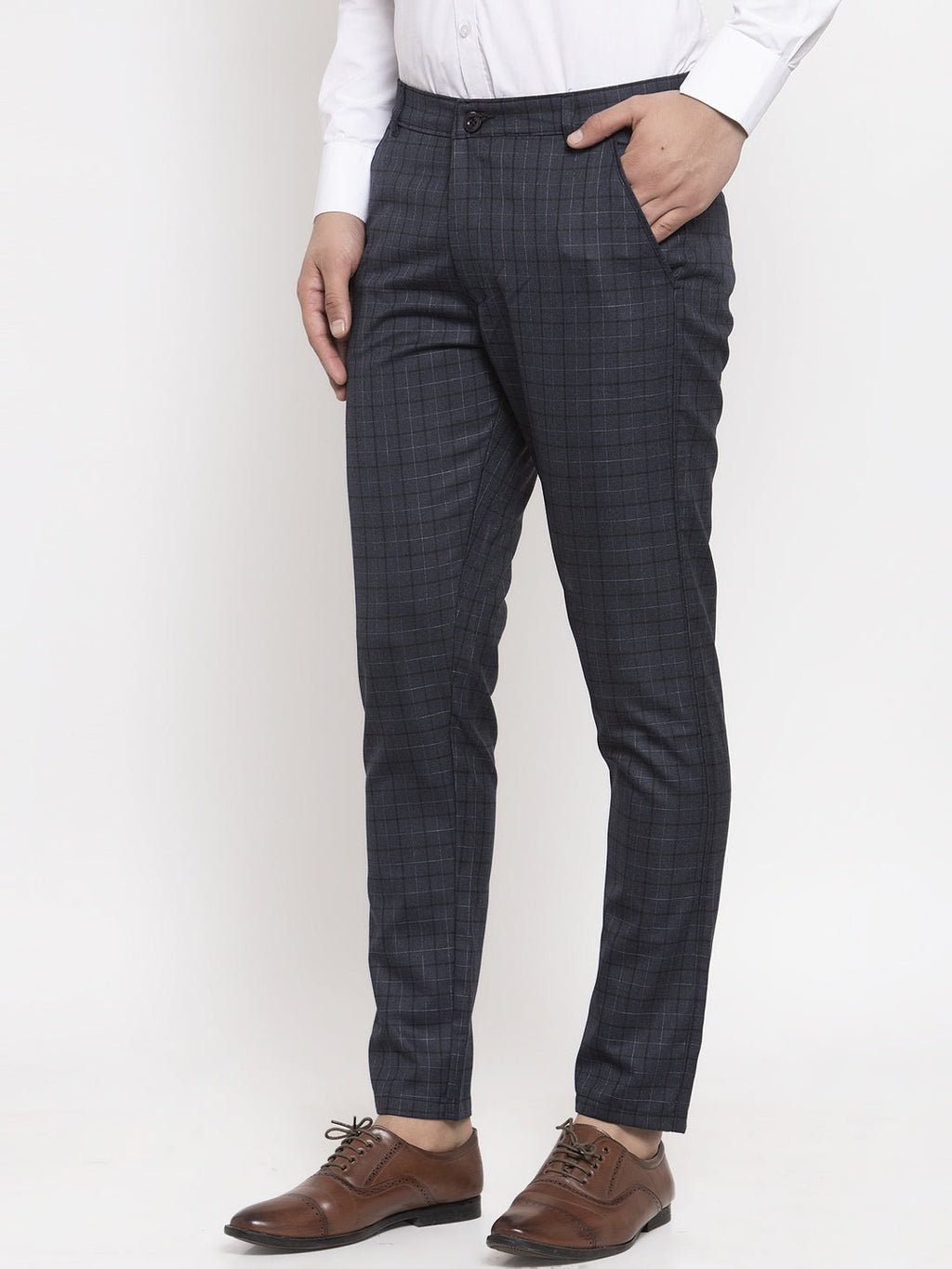 Jainish Men's Black Cotton Checked Formal Trousers ( GP 259Black ) - Distacart