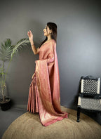 Joban Fashion Dusty Pink Floral Motifs & Ethnic Design Soft Satin Silk Kanchipuram Saree - Distacart