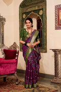 Vastranavya Wine Poly Cotton Kalamkari Printed Saree with Unstitched Blouse