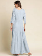 Sky Blue Chinon Floral Embroidered Dress - Nandani - Distacart
