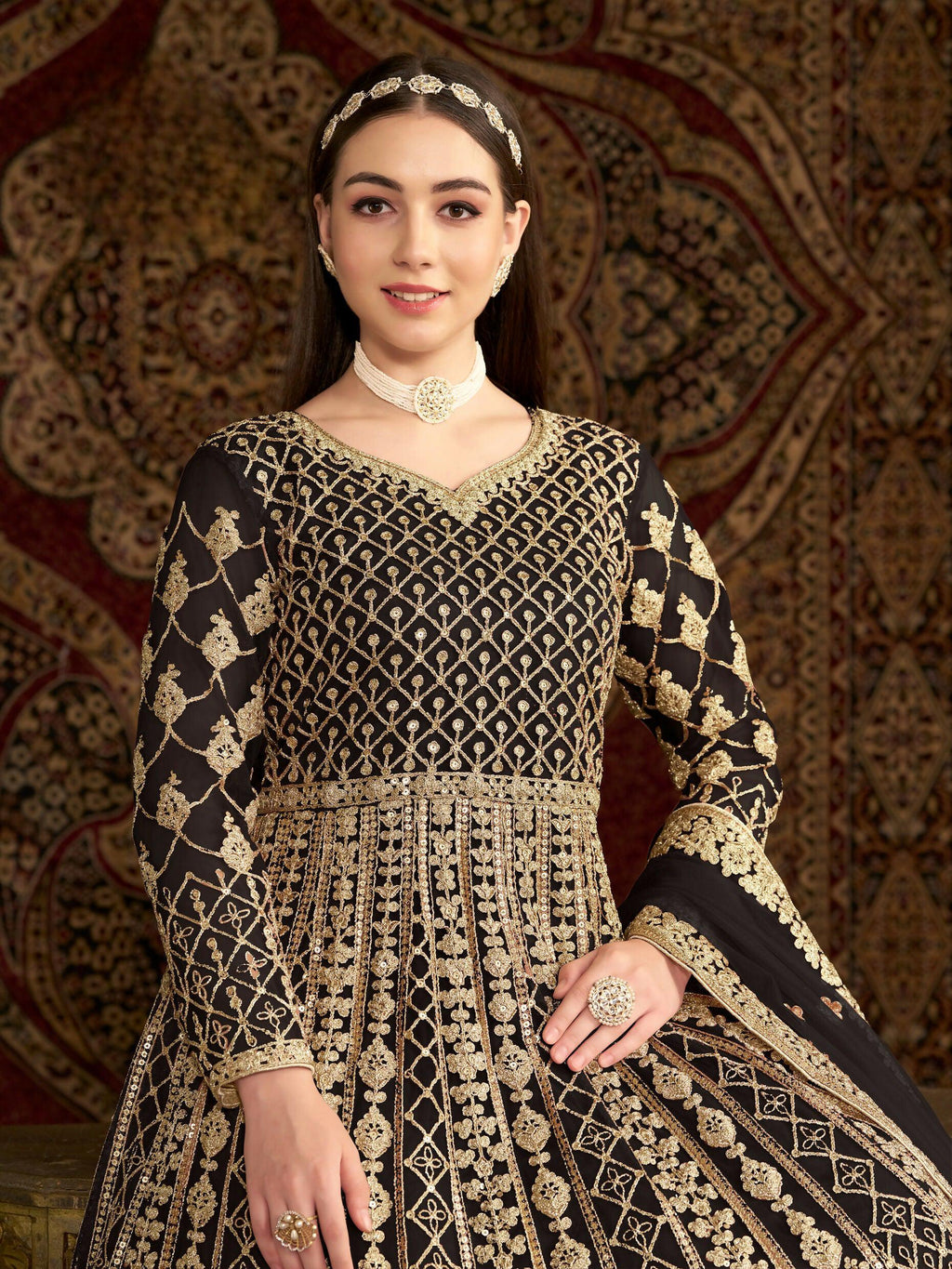 Anaita Black Embroidered Net Stitched Anarkali Suit - Distacart