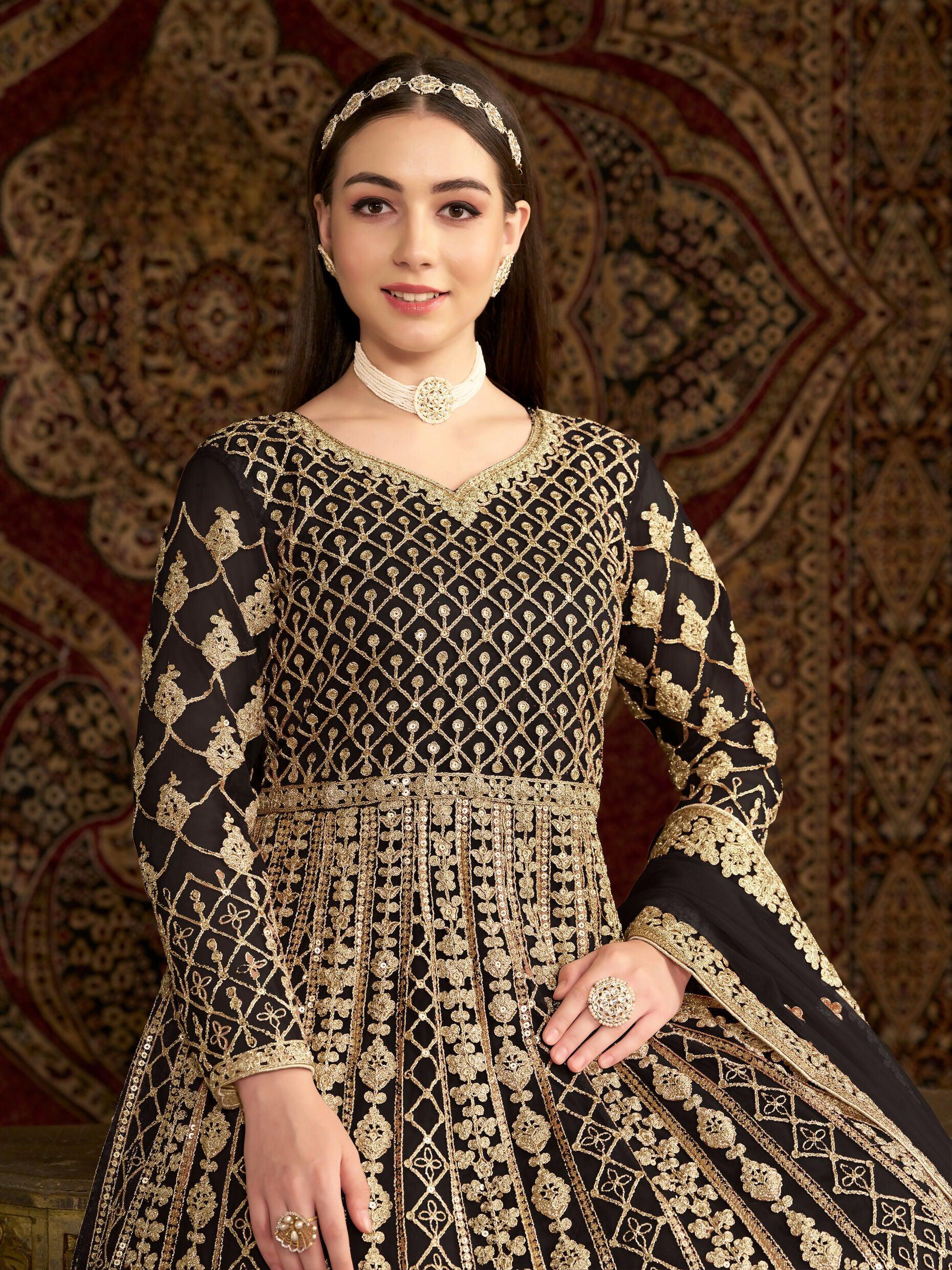 Anaita Black Embroidered Net Stitched Anarkali Suit - Distacart