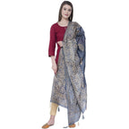 A R SILK Dark Gray Color Silk Pahadi Print Dupattas and Chunnis