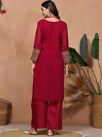 The52 Women's Beautiful Georgette Fabric Embroidery Work Straight Kurta Palazzo and Dupatta Set - Distacart