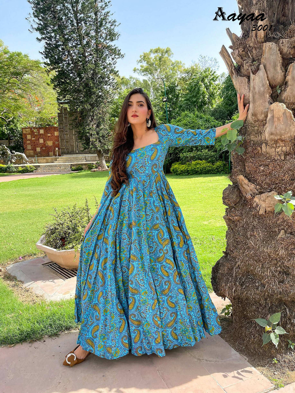 Aayaa Pure Ab Cotton Gown With Heavy Digital Print - Multi Color - Distacart