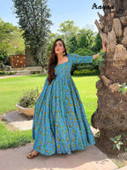 Aayaa Pure Ab Cotton Gown With Heavy Digital Print - Multi Color - Distacart