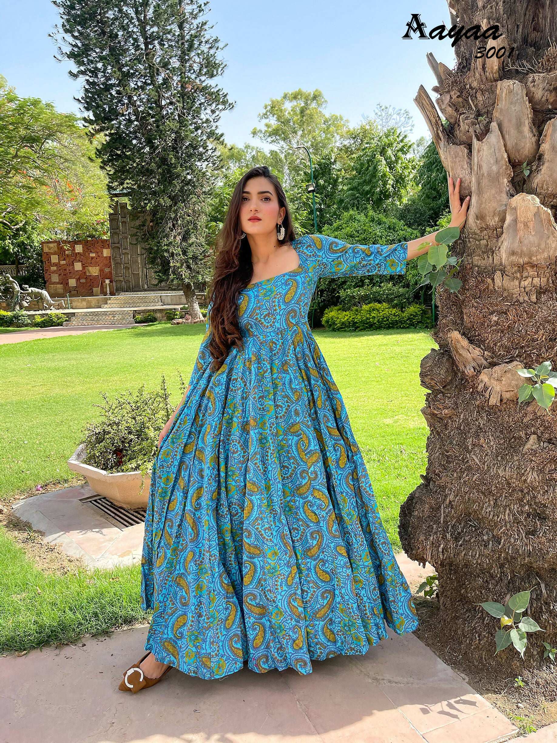 Aayaa Pure Ab Cotton Gown With Heavy Digital Print - Multi Color - Distacart
