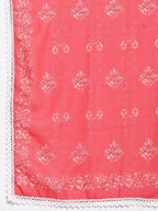 Myshka Women's Red Cotton Printed 3/4 Sleeve Round Neck Casual Kurta Pant Dupatta Set