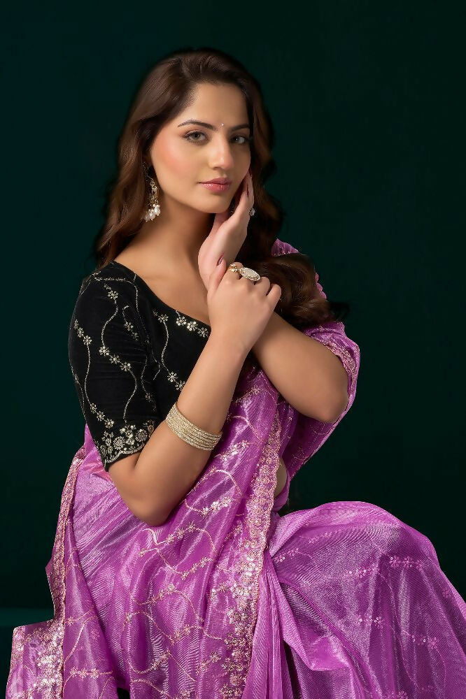 Joban Fashion Lavender Net Party Wear Sarees - Distacart