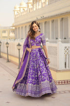 Vastranavya Designer Dyeable Pure Viscose Jacquard Fabric Lehenga Choli & Dupatta Set - Purple