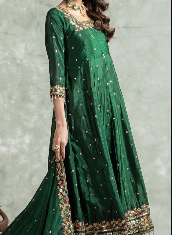 Yash Enterprise Green Silk Embroidery Party Wear Suit Set - Distacart