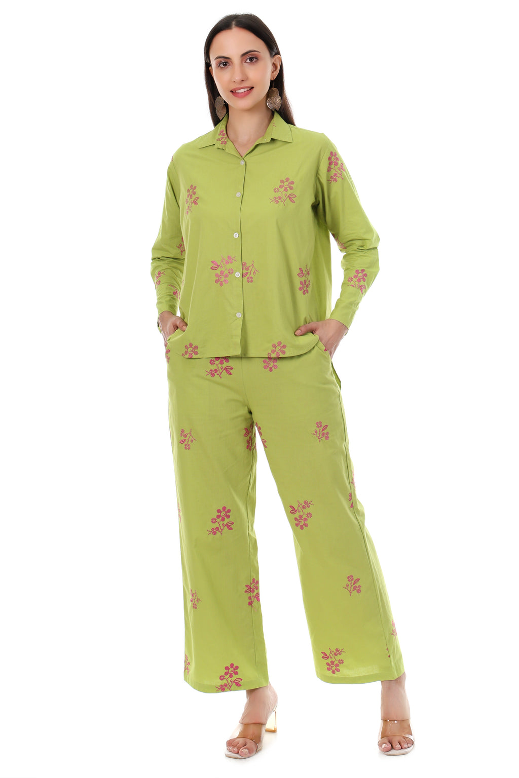 Jaitra Apparels Green Embroidered Premium Pure Cotton Co-Ord Set For Women - Distacart