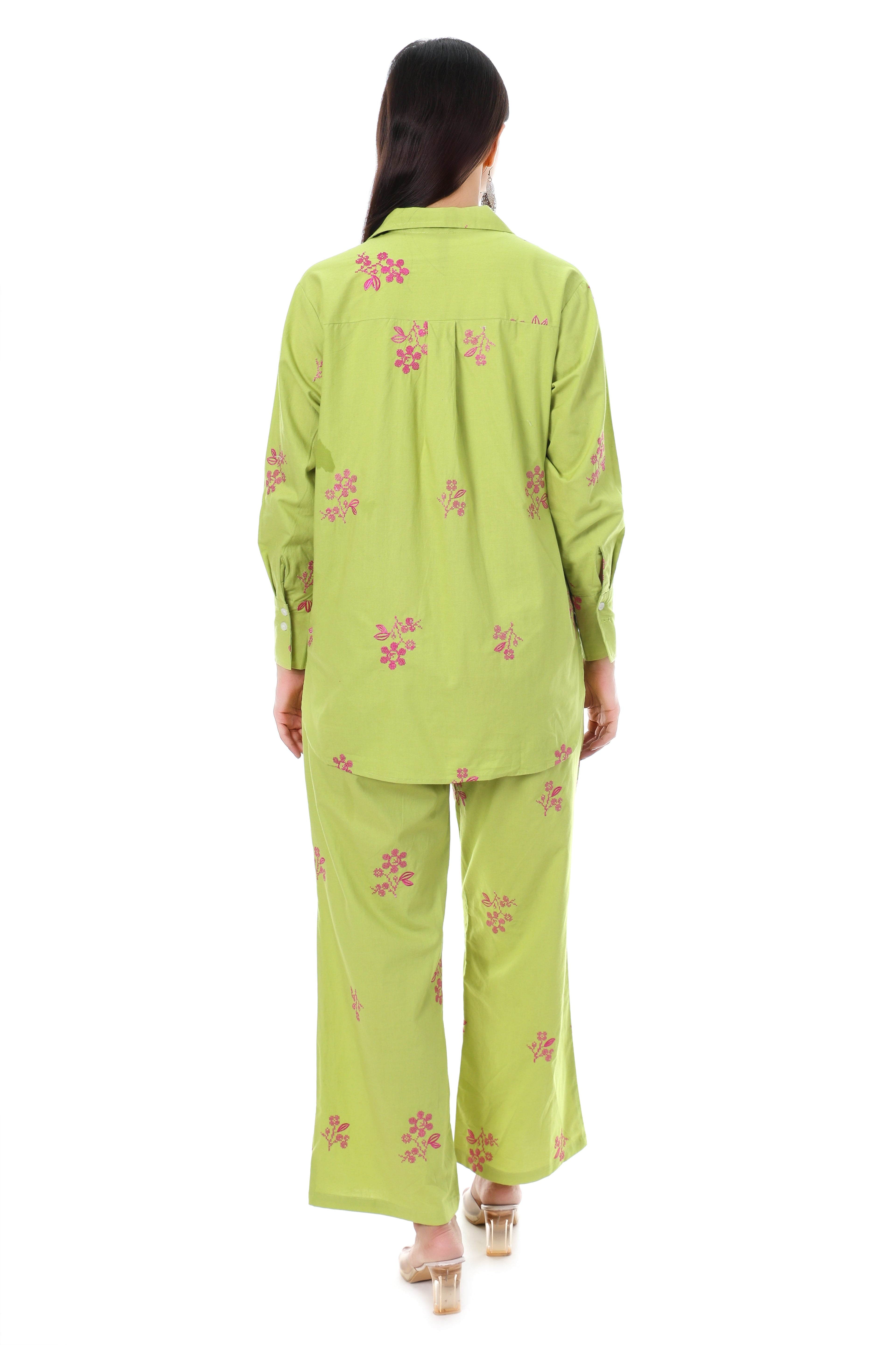 Jaitra Apparels Green Embroidered Premium Pure Cotton Co-Ord Set For Women - Distacart