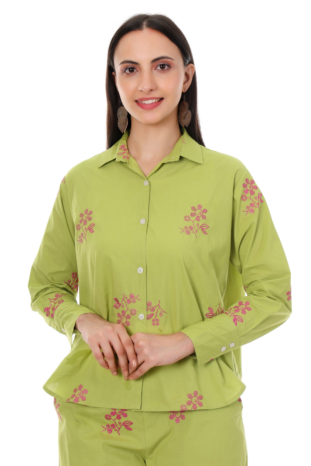 Jaitra Apparels Green Embroidered Premium Pure Cotton Co-Ord Set For Women - Distacart