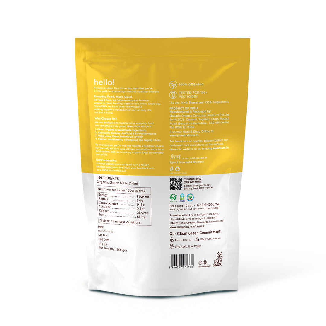 Pure & Sure Organic Green Peas Dried - Distacart