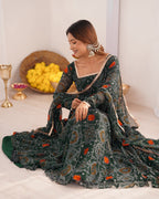Evanik Green Pure Lightweight Chiffon Bandhej Design Anarkali Pant With Dupatta