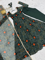 Evanik Green Pure Lightweight Chiffon Bandhej Design Anarkali Pant With Dupatta