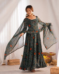 Evanik Green Pure Lightweight Chiffon Bandhej Design Anarkali Pant With Dupatta