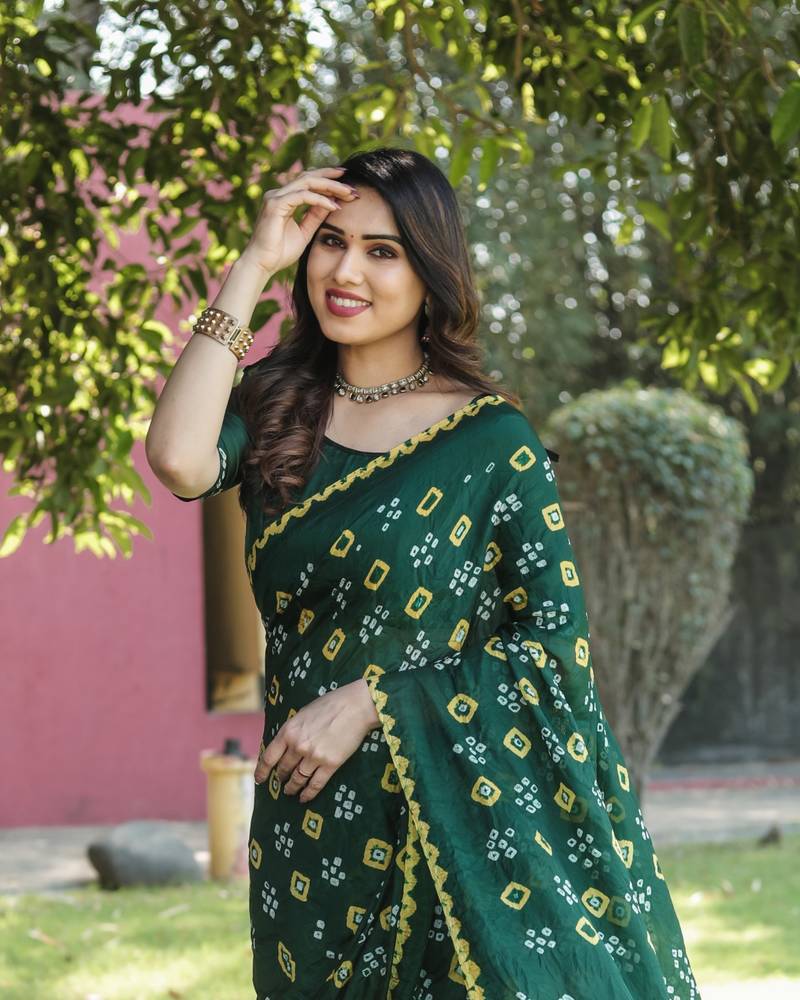 Anaita Green Woven Design Pure Bandhej Silk Saree With Blouse - Distacart