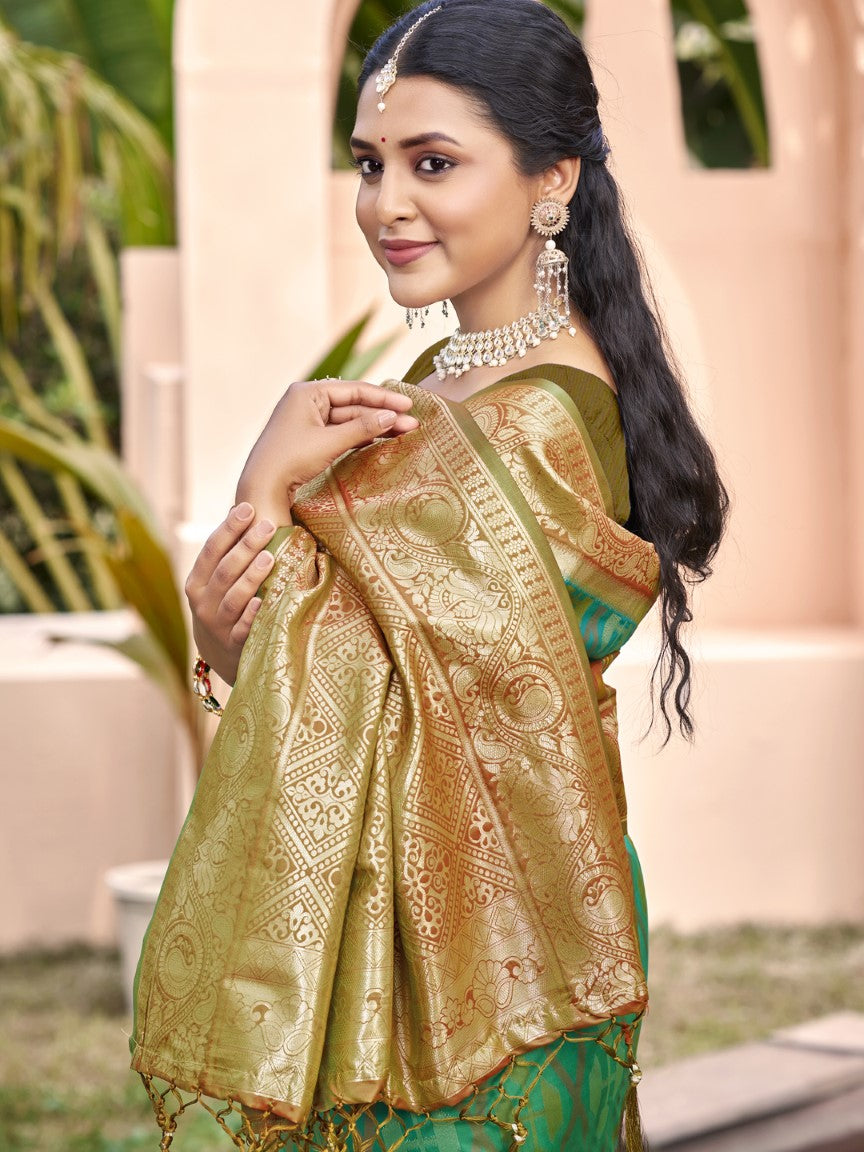 Anaita Green Silk Saree With Blouse Piece - Distacart
