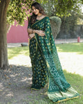 Anaita Green Woven Design Pure Bandhej Silk Saree With Blouse - Distacart