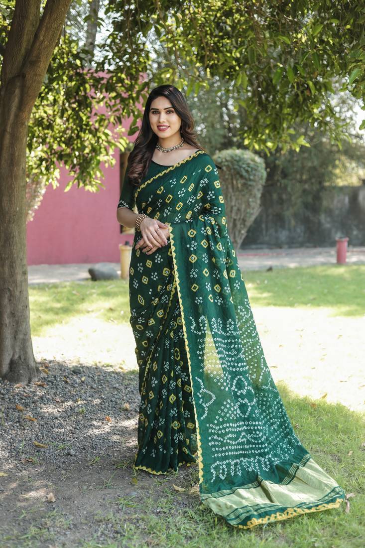 Anaita Green Woven Design Pure Bandhej Silk Saree With Blouse - Distacart