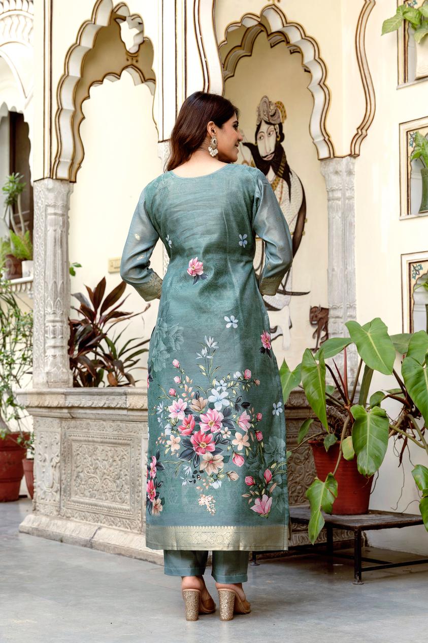 The52 Women Gorgeous Chanderi Cotton Fabric Straight Kurta, Pant and Dupatta Set - Distacart