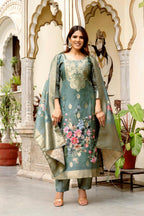 The52 Women Gorgeous Chanderi Cotton Fabric Straight Kurta, Pant and Dupatta Set - Distacart