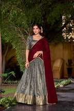 Evanik Traditional Grey Dupion Silk With Zari Weaving Work Lehenga Choli