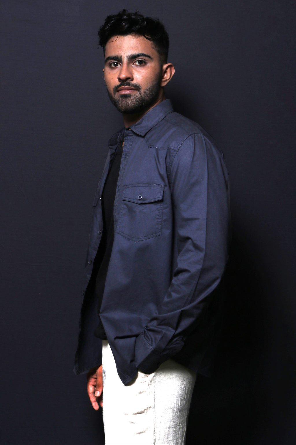Jonesburg Dark Grey Double Pocket Regular Fit Shirt