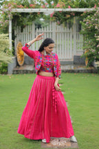 Teeya Creation Pink Colour Roman Silk With Gamathi Work Navratri Lehenga Choli