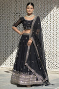 Vedant Vastram Embroidered Heavy Georgette Lehenga Choli With Blouse & Dupatta - Black