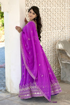 Vedant Vastram Embroidered Heavy Georgette Lehenga Choli With Blouse & Dupatta - Purple