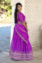 Vedant Vastram Embroidered Heavy Georgette Lehenga Choli With Blouse & Dupatta - Purple