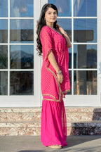 Vedant Vastram Leheriya Print Pure Georgette Sharara Cordset With Kaftan - Pink - Distacart