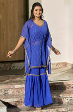 Vedant Vastram Leheriya Print Pure Georgette Sharara Cordset With Kaftan - Royal Blue - Distacart