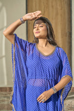 Vedant Vastram Leheriya Print Pure Georgette Sharara Cordset With Kaftan - Royal Blue - Distacart