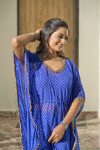 Vedant Vastram Leheriya Print Pure Georgette Sharara Cordset With Kaftan - Royal Blue - Distacart