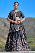 Vedant Vastram Embroidered Heavy Chinon Lehenga Choli With Blouse & Dupatta - Black