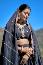 Vedant Vastram Embroidered Heavy Chinon Lehenga Choli With Blouse & Dupatta - Black