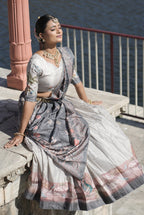 Vedant Vastram Fully Printed Pure Manipuri Silk Lehenga Choli With Blouse & Dupatta - Grey