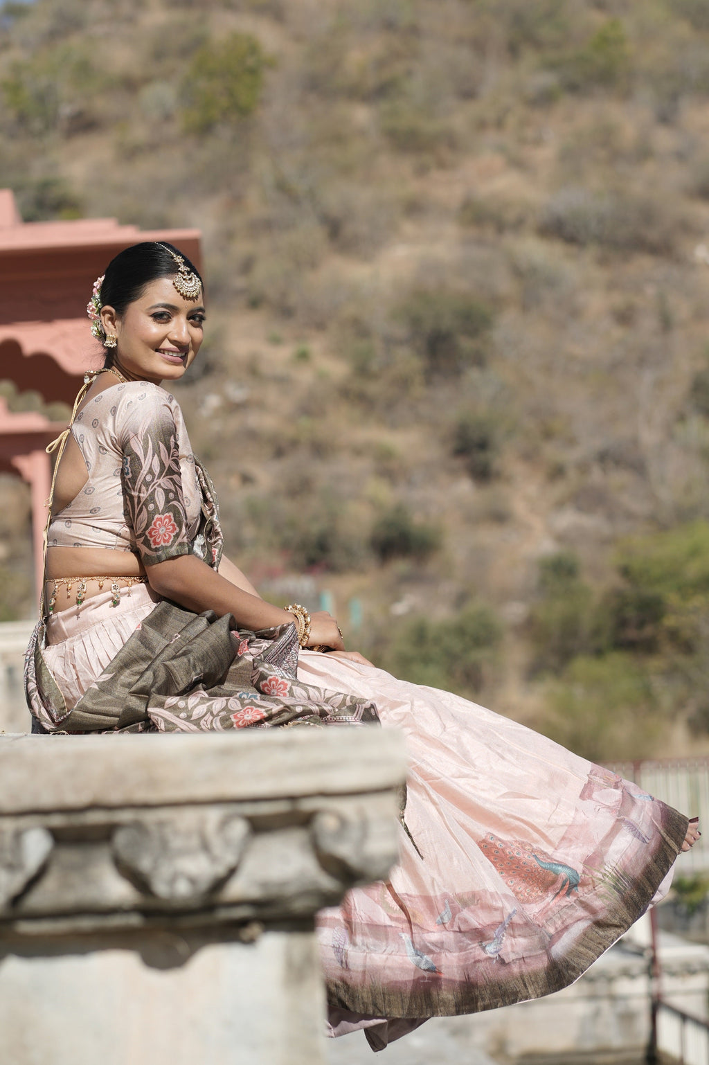 Vedant Vastram Fully Printed Pure Manipuri Silk Lehenga Choli With Blouse & Dupatta - Peach