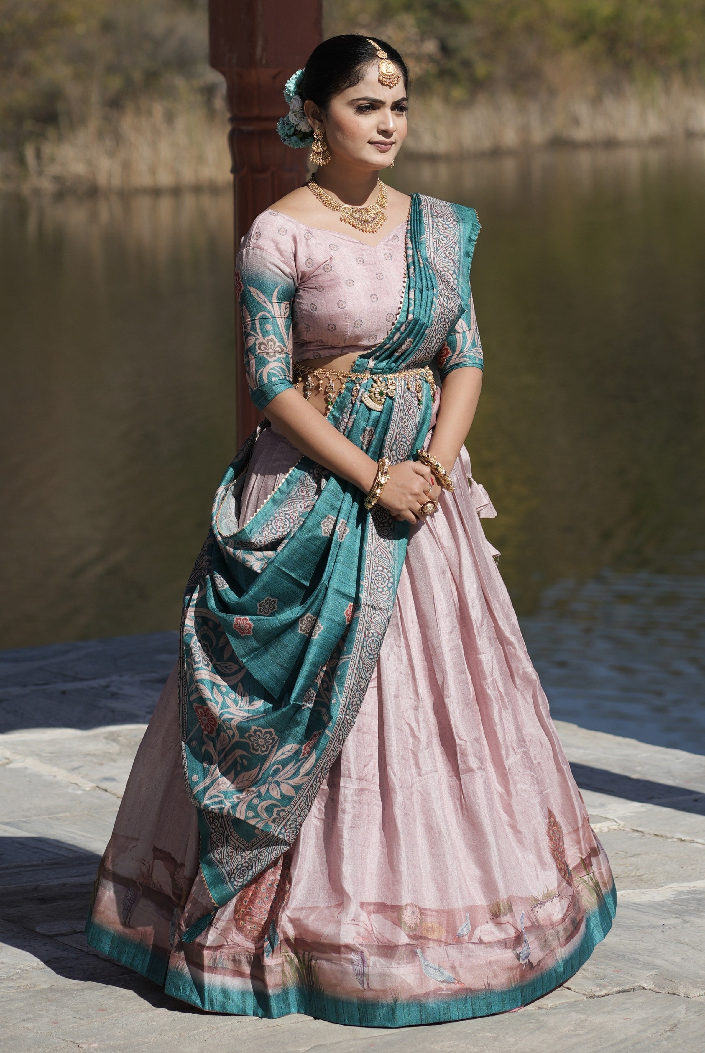 Vedant Vastram Fully Printed Pure Manipuri Silk Lehenga Choli With Blouse & Dupatta - Pink