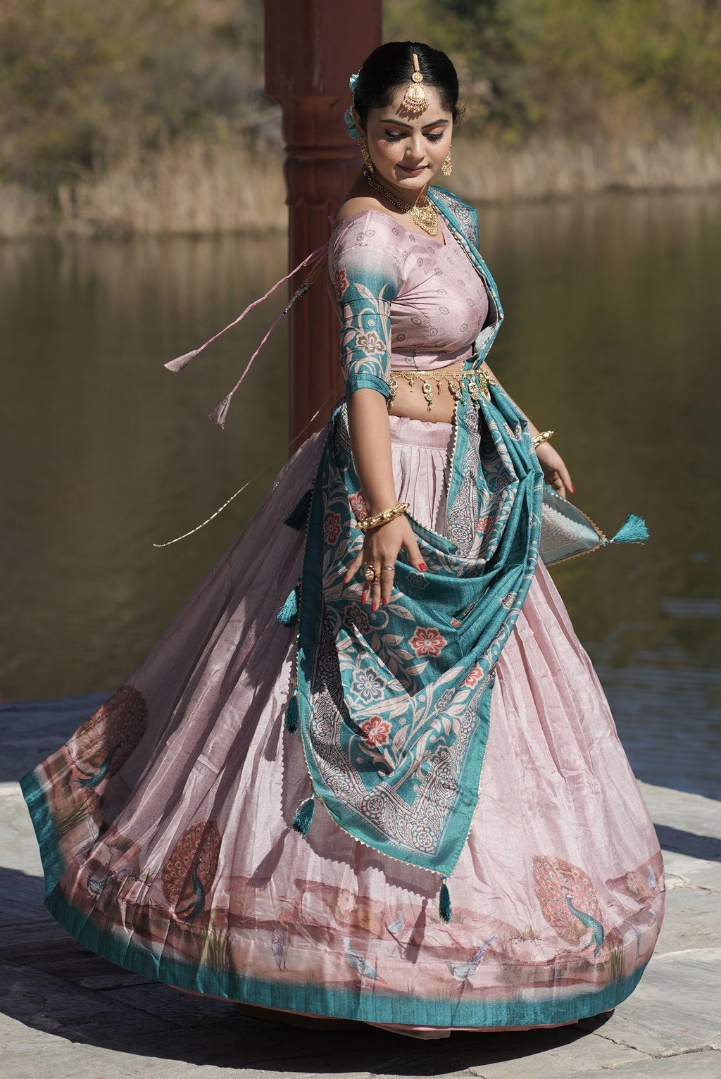 Vedant Vastram Fully Printed Pure Manipuri Silk Lehenga Choli With Blouse & Dupatta - Pink