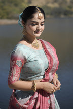 Vedant Vastram Fully Printed Pure Manipuri Silk Lehenga Choli With Blouse & Dupatta - Sky Blue