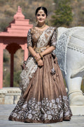 Vedant Vastram Fully Printed Pure Manipuri Silk Lehenga Choli With Blouse & Dupatta - Brown