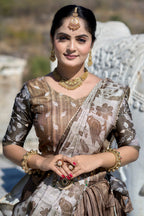 Vedant Vastram Fully Printed Pure Manipuri Silk Lehenga Choli With Blouse & Dupatta - Brown