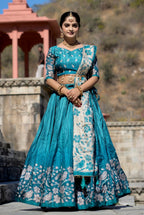 Vedant Vastram Fully Printed Pure Manipuri Silk Lehenga Choli With Blouse & Dupatta - Turquoise